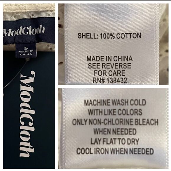 Modcloth Polished Touch Cotton Eyelet Blouse Puff Sleeves Tie Front Ivory S - Picture 12 of 13